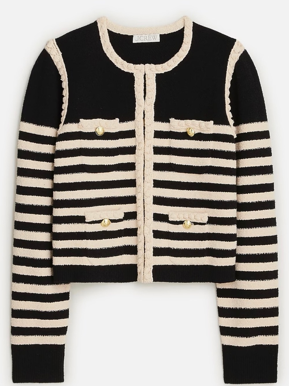J.Crew Black Cream Striped Knit Cardigan Gold Buttons Size S